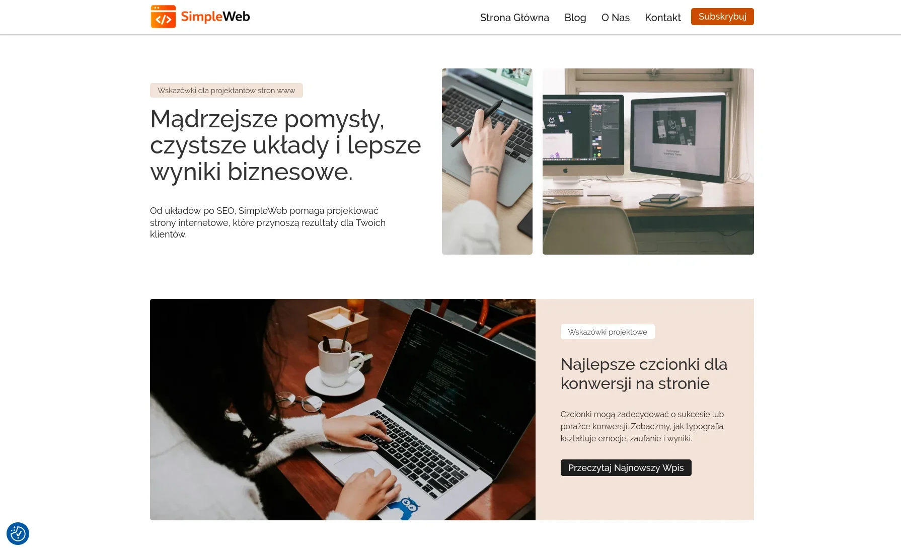Zrzut ekranu bloga firmowego zbudowanego w WordPress